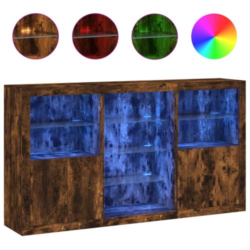 Сайдборд с LED светлини, oпушен дъб, 181,5x37x100 см