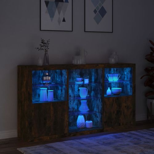 Сайдборд с LED светлини, oпушен дъб, 181,5x37x100 см