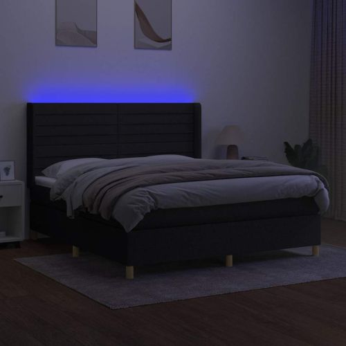 Боксспринг легло с матрак и LED, черно, 160x200 см, плат
