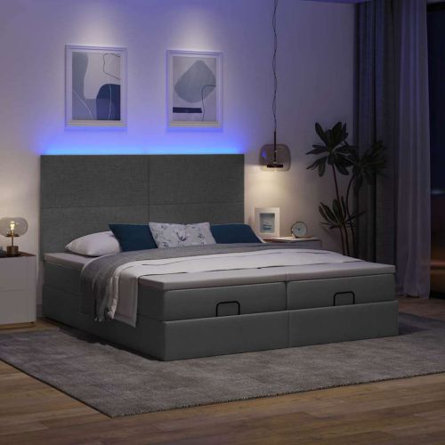 Османска легло с матрак и LED, тъмносиво, 200x200 см, плат