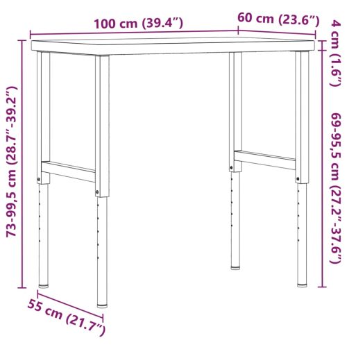 Работна маса 100x60x(73-99,5) см масивно дърво бук правоъгълна