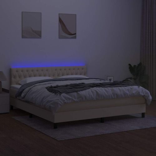 Боксспринг легло с матрак и LED, кремаво, 180x200 см, плат