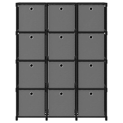 Рафт с 12 кубични отделения с кутии, черен, 103x30x141 см, плат
