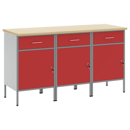 Работен кабинет с чекмедже 3 бр. Червен и сив 150 x 55 x 85 см