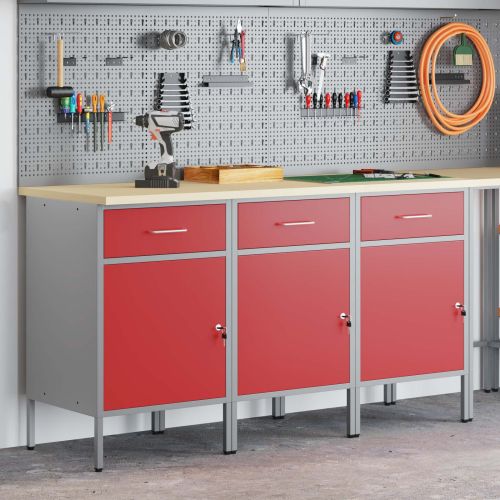 Работен кабинет с чекмедже 3 бр. Червен и сив 150 x 55 x 85 см