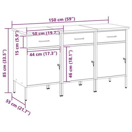 Работен кабинет с чекмедже 3 бр. Червен и сив 150 x 55 x 85 см