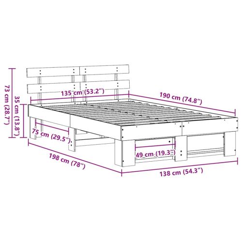 Рамка за легло с таблото Кафяво с восъчно покритие 135 x 190 cm