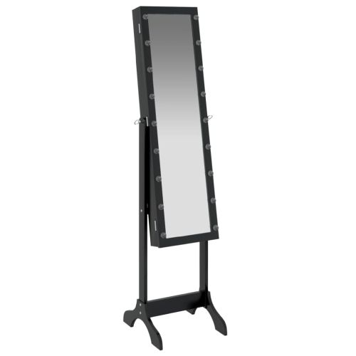 Стоящо огледало с LED, черно, 34x37x146 см