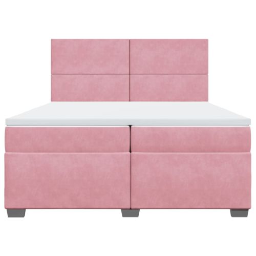 Боксспринг легло с матрак, розово, 200x200 см, кадифе