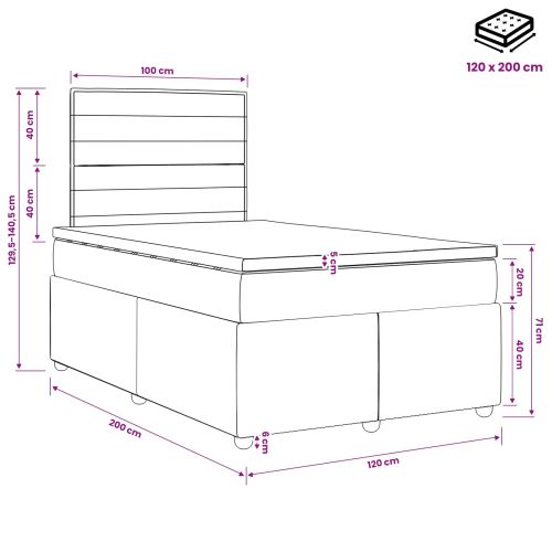 Континентално легло с матрак Тъмен кафяв 120 x 200 cm Текстил