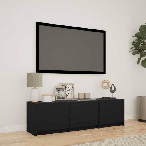 TV шкаф с LED 140 x 34 x 40 см Черен Инженерен дървен материал