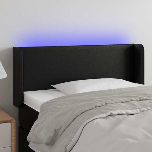 LED горна табла за легло, черна, 93x16x78/88см, изкуствена кожа