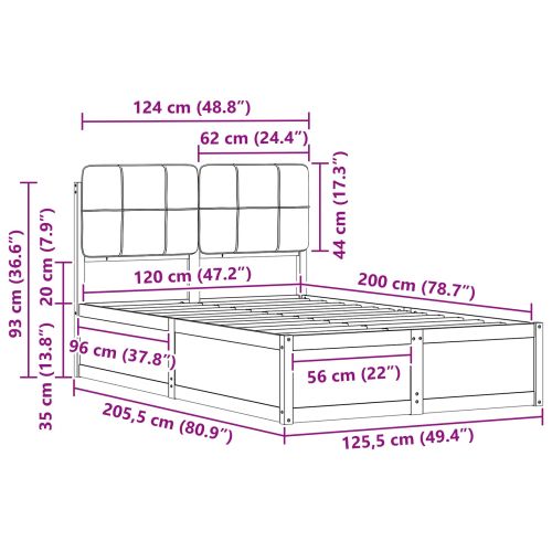 Леглова рамка с тапицирана гръбна част Тъмен сив 120 x 200 cm