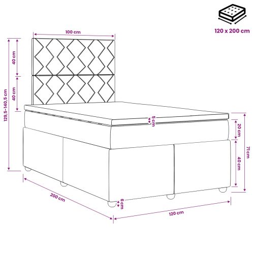 Континентално легло с матрак Черно 120 x 200 cm Текстил