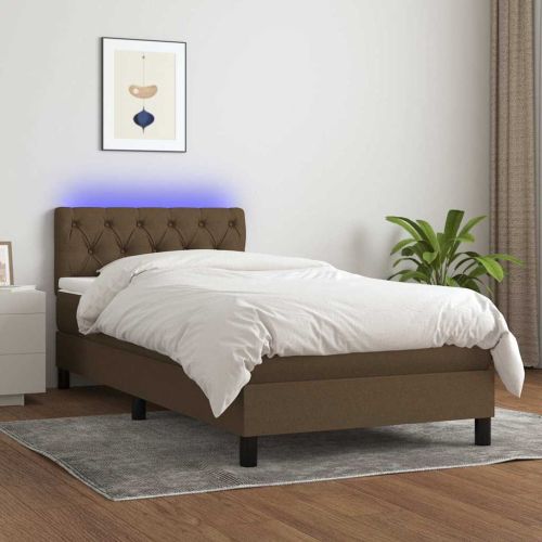 Боксспринг легло с матрак и LED, тъмнокафяво, 80x200 см, плат