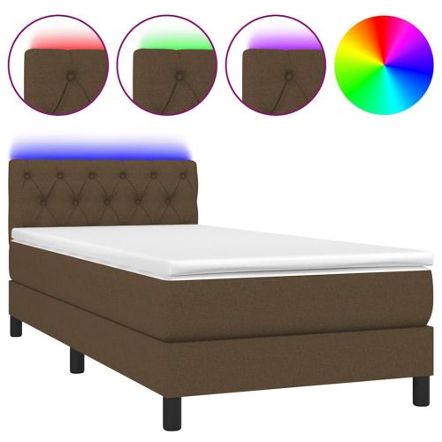 Боксспринг легло с матрак и LED, тъмнокафяво, 80x200 см, плат