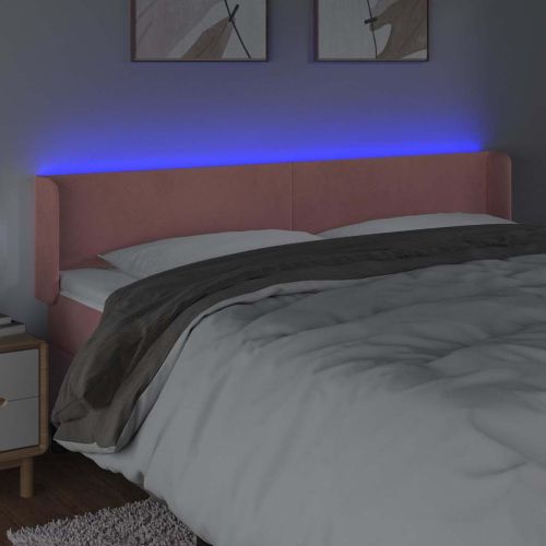 LED горна табла за легло, розова, 203x16x78/88 см, кадифе