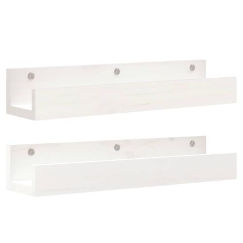 Стенни рафтове 2 бр бели 50x12x9 см масивно борово дърво