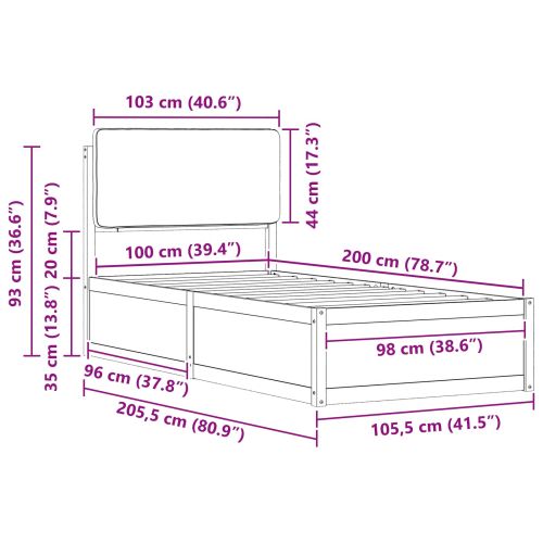 Леглова рамка с тапицирана гръбна част Тъмен сив 100 x 200 cm