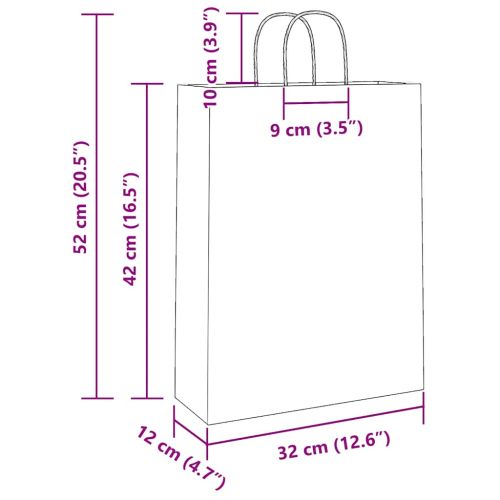 Хартиени торбички 250 бр с дръжки кафяви 32x12x42 см