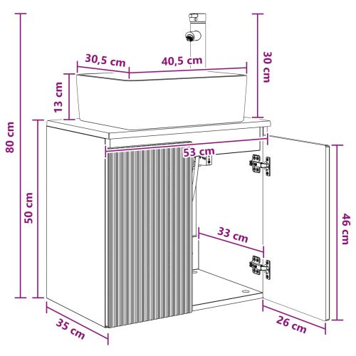 Монтирана на стена мивка и тоалетка Дъб артизан 53 x 35 x 63 см