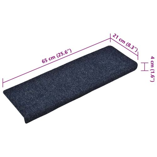 Самозалепващи се постелки за стълби, 15 бр., 65x21x4 см, сини, с правоъгълен кант