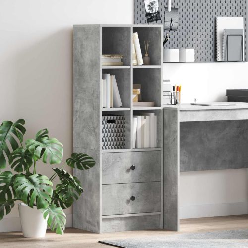 Висок шкаф с чекмедже Циментено сиво 45,5 x 34 x 127 см