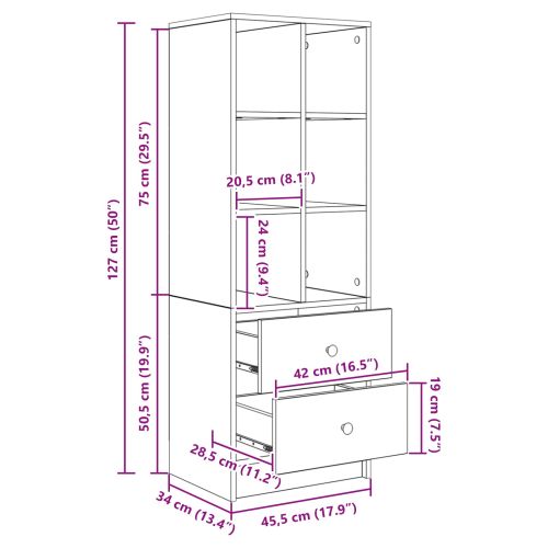 Висок шкаф с чекмедже Циментено сиво 45,5 x 34 x 127 см