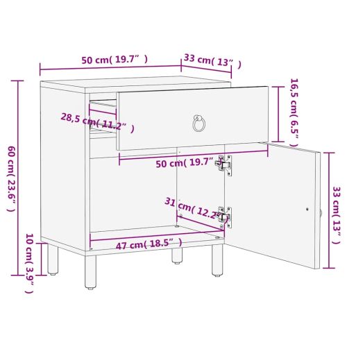 Нощно шкафче 50x33x60 см мангово дърво масив