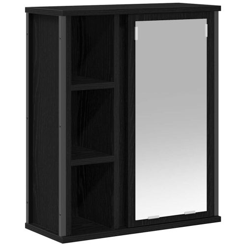 Стенен шкаф за баня с огледало черно и дъб 50x21x60 cm
