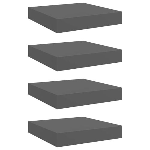 Окачени стенни рафтове, 4 бр, сив гланц, 23x23,5x3,8 см, МДФ