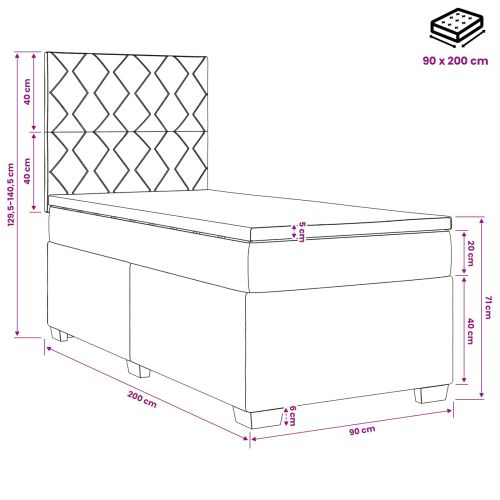 Континентално легло с матрак с таблото Черно 90 x 200 cm Кадифе