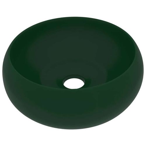 Луксозна кръгла мивка, матово тъмнозелена, 40x15 см, керамика