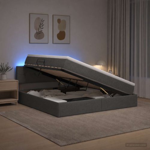 LED легло за съхранение с матрак Тъмносиво 140 x 190 cm Текстил