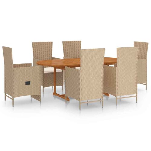 Градински трапезен комплект, 7 части, полиратан, бежов