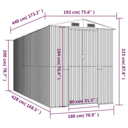 Градинска барака зелена 192x440x223 см поцинкована стомана