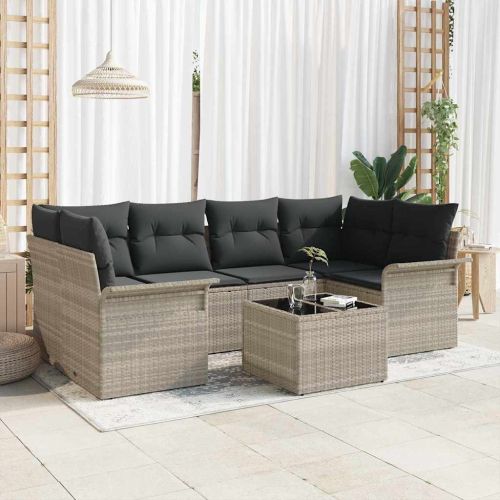 Градински Софа Комплект 7 pcs 6-Seater Светло сиво и тъмно сиво