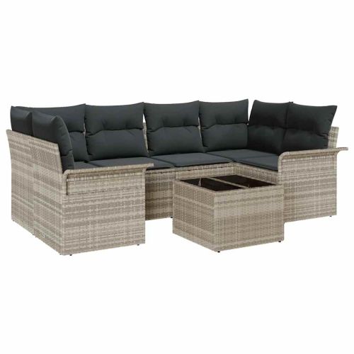 Градински Софа Комплект 7 pcs 6-Seater Светло сиво и тъмно сиво