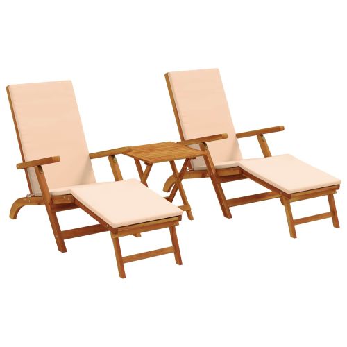 Сгъваем и reclining шезлонг 3 бр. Солидно акациево дърво Бежово