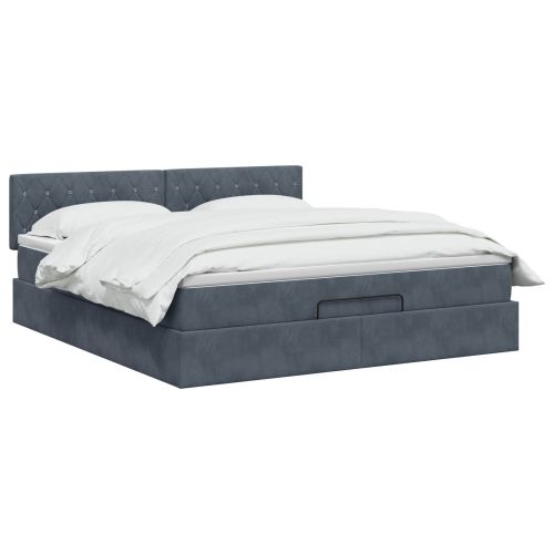 Отоман с матрак и LED с LED ленти Тъмносиво 160 x 200 cm Кадифе