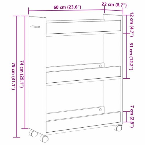 За шкафове с колело Старо дърво 60 x 22 x 79 см