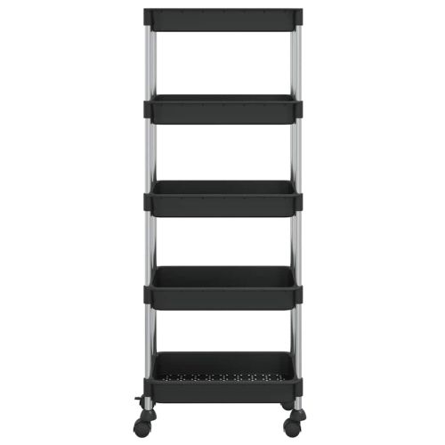 Кухненска количка на 5 нива, черна, 42x29x128 см, желязо и ABS