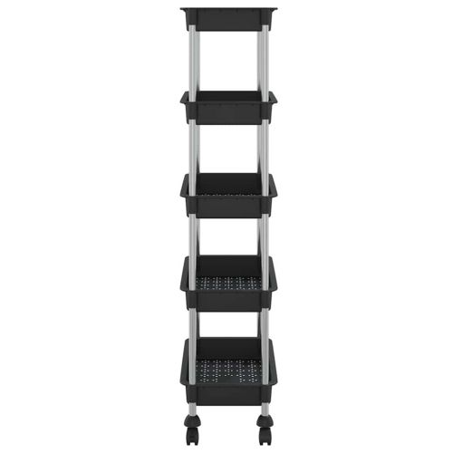 Кухненска количка на 5 нива, черна, 42x29x128 см, желязо и ABS