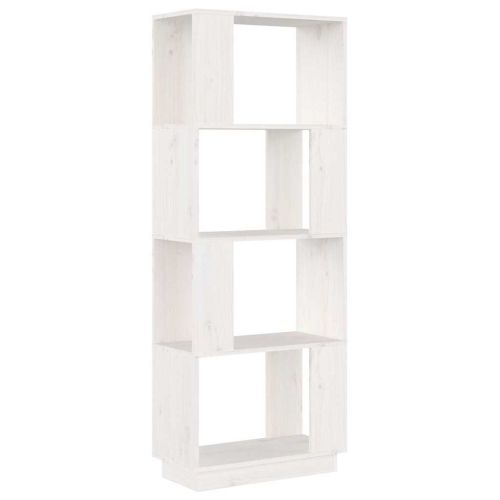 Библиотека/разделител за стая, бяла, 51x25x132 см, бор масив