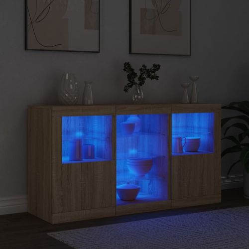 Сайдборд с LED светлини, сонома дъб, 123x37x67 см
