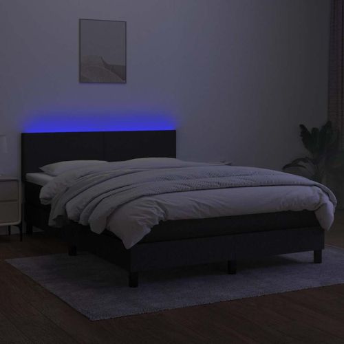 Боксспринг легло с матрак и LED, черно, 140x190 см, плат