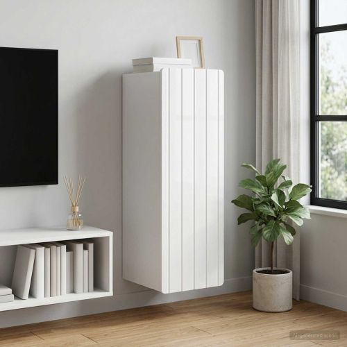 Стенно шкафче Бял гланц 33 x 34,5 x 94 см Инженерна дървесина