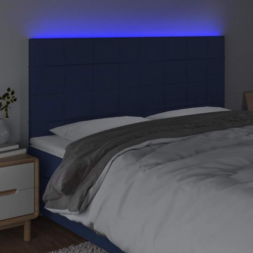 LED горна табла за легло, синя, 200x5x118/128 см, плат