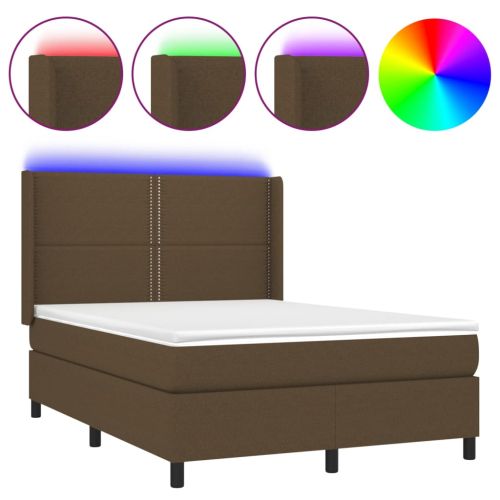 Боксспринг легло с матрак и LED, тъмнокафяво, 140x190 см, плат