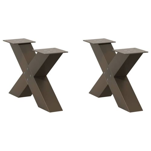 Крака за масичка за кафе, X-образни, 2 бр., естествена стомана, 50 x (30-31) см, стомана